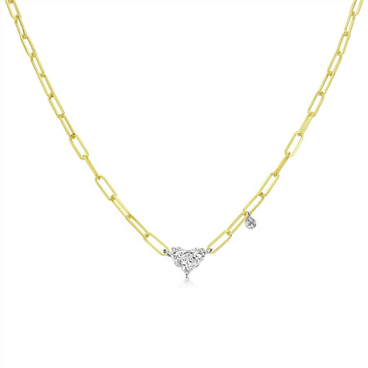 Maharaja Collection Paperclip Necklace with Diamond Heart Charm and Bezel (0.36ct) in 14K White Gold