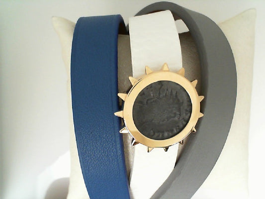 Maharaja Collection Original Gallieno Period Bronze Coin Slide Bracelet in 18K Yellow Gold