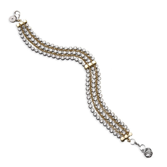 Maharaja Collection Diamante Two Tone 3-Row Bracelet in Sterling Silver and 18K Yellow Gold (7.5 inches)