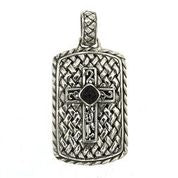 Maharaja Collection Basket Weave Dog Tag Cross Pendant with Onyx Center