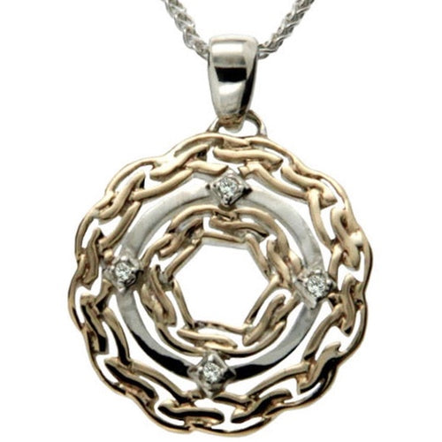 Maharaja Collection Small Wave White Sapphire Pendant Necklace in Sterling Silver and 10K White Gold