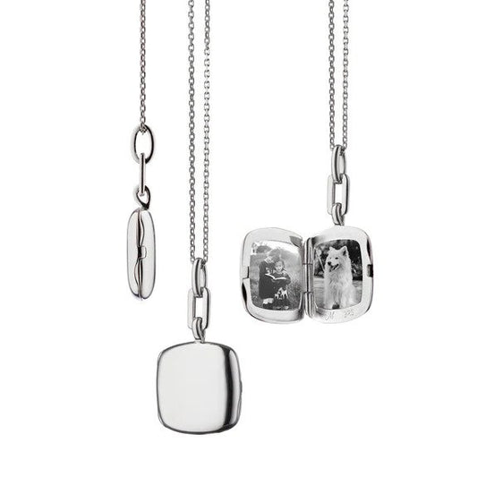 Maharaja Collection Slim Cushion 'Viv' Locket Necklace on 22' Diamond Cut Chain in Sterling Silver