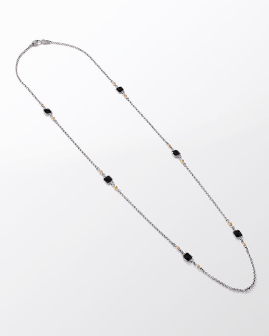 Maharaja Collection Ivy Station Necklace With Black Onyx 36" in Sterling Silver and 18K Yellow Gold
