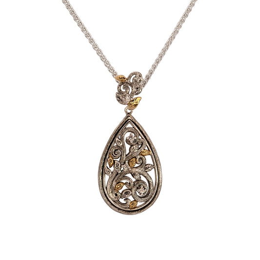 Maharaja Collection Tree of Life Pendant with Semi-Mount in Sterling Silver and 10kt Yellow Gold