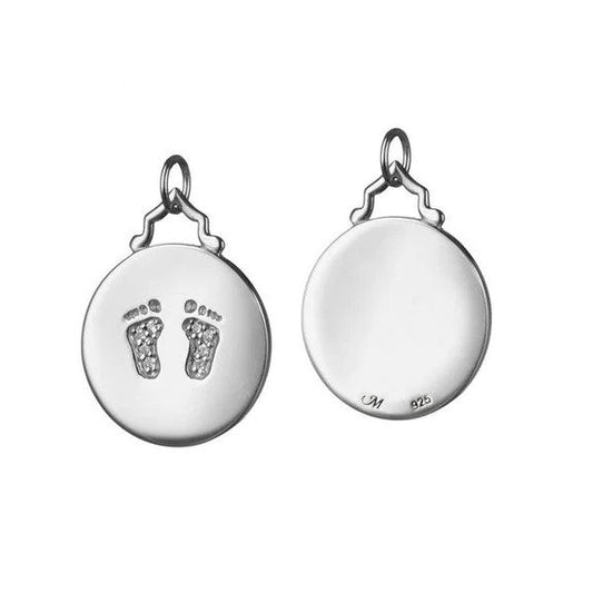 Maharaja Collection Baby Feet Charm Necklace with 0.08ctw White Sapphire in Sterling Silver