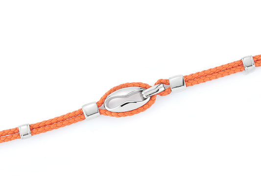 Maharaja Collection Orange Braided Leather and Stainless Steel Bracelet