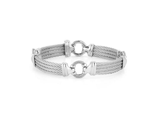 Maharaja Collection Grey Cable 4 Row Bracelet in 18K Yellow Gold and Stainless Steel