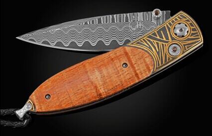 Maharaja Collection Sea Grass Folding Knife with 24K Gold Kotfgari and Curly Koa Wood Limited Edition (8 of 100 Pieces)