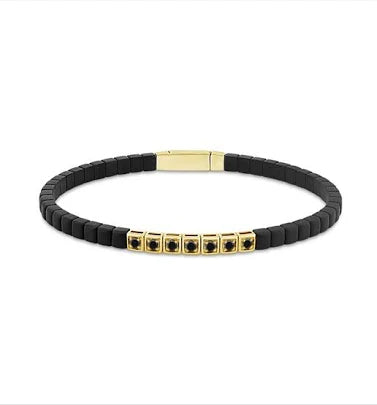 Maharaja Collection Round and Black Diamond Semi-Mount Bangle Bracelet in 14K Yellow Gold (0.3ctw)