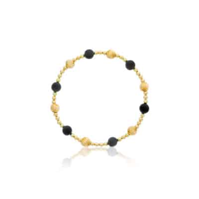 Maharaja Collection Round Black Agate Bead Bracelet in Gold Filled