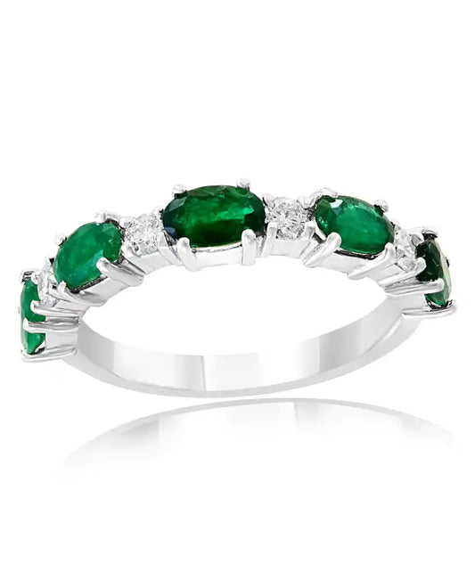 Maharaja Collection Emerald and Diamond Ring in 14K White Gold (1.21ctw)