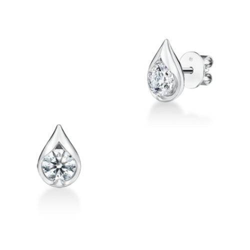 Maharaja Collection Round Diamond Droplet Stud Earrings in 18K White Gold (0.61ctw)