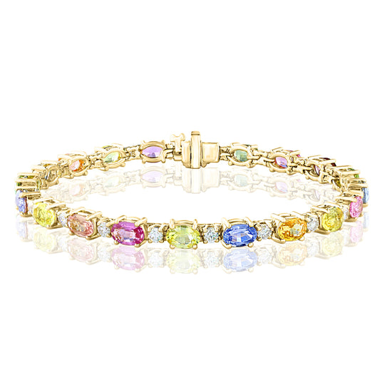 Maharaja Collection Multi-Color Sapphire and Diamond Bracelet in 14K Yellow Gold (11.93ctw)
