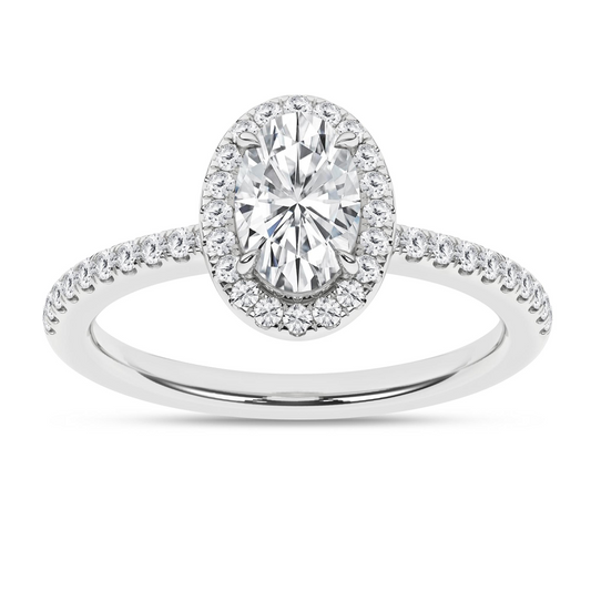 Maharaja Collection Oval Halo Lab Grown Diamond Engagement Ring in 14K White Gold (1.25tdw)