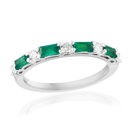 Maharaja Collection Emerald and Diamond Fashion Ring in 14K White Gold (0.68ctw)