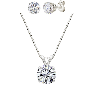 Maharaja Collection Solitaire White Quartz Earring and Pendant Boxed Set in Sterling Silver