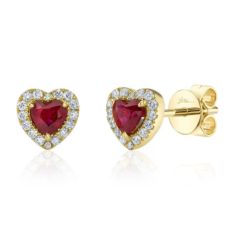 Maharaja Collection Round Diamond and Ruby Stud Earrings in 14K Yellow Gold (0.68ctw)