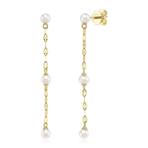 Maharaja Collection Cultured Pearl Sparkle Chain Earrings in 14K Yellow Gold