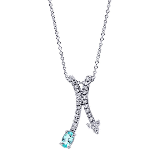 Maharaja Collection Round Diamond and Oval Paraiba Tourmaline Necklace in 18K White Gold (0.39ct)