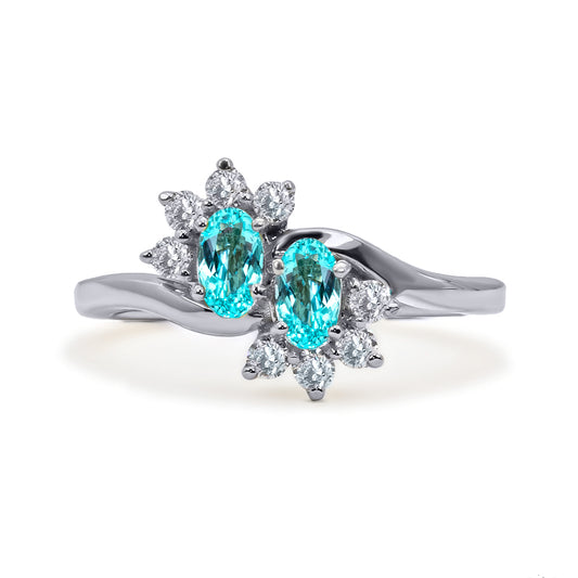 Maharaja Collection Oval Paraiba Tourmaline and Round Diamond Bypass Ring in 18K White Gold (0.78ctw)