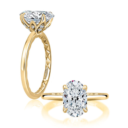 Maharaja Collection Oval Semi-Mount Engagement Ring with Side Diamonds in 14K Yellow Gold (1.6ctw)
