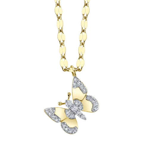Maharaja Collection Round Diamond Butterfly Sparkle Chain Necklace in 14K Yellow Gold (0.09ct)