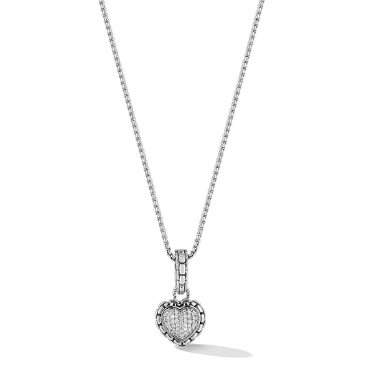 Maharaja Collection Box Chain Heart Diamond Pendant Necklace in Sterling Silver (0.23ct)