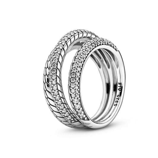 Maharaja Collection Triple Band Pave Snake Chain Pattern Ring