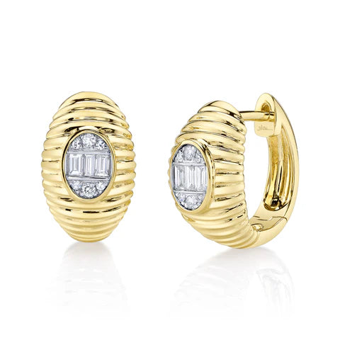 Maharaja Collection Baguette Diamond Huggie Earrings in 14K Yellow Gold (0.22ctw)