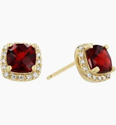 Maharaja Collection Cushion Garnet and Diamond Birthstone Earrings in 14K Yellow Gold (1.56ctw)