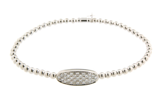 Maharaja Collection Round Diamond Beaded Stretch Bracelet in 18K White Gold (0.41ctw)