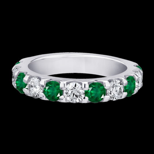 Maharaja Collection Round Diamond and Round Emerald Ring in 14K White Gold (0.20ctw)