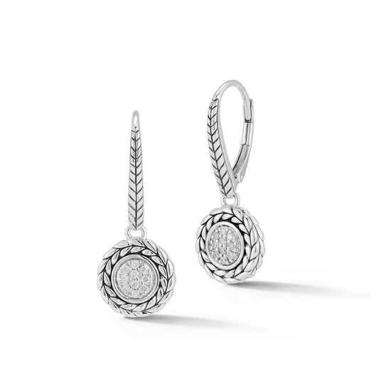 Maharaja Collection Diamond Basketweave Drop Earrings in Sterling Silver (0.15ct)