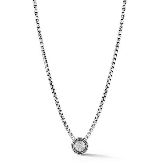 Maharaja Collection Round Diamond Hammered Disk Box Chain Necklace in Sterling Silver (0.15ct)