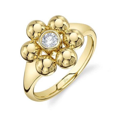 Maharaja Collection Round Diamond Bezel Flower Ring in 14K Yellow Gold (0.19ctw)