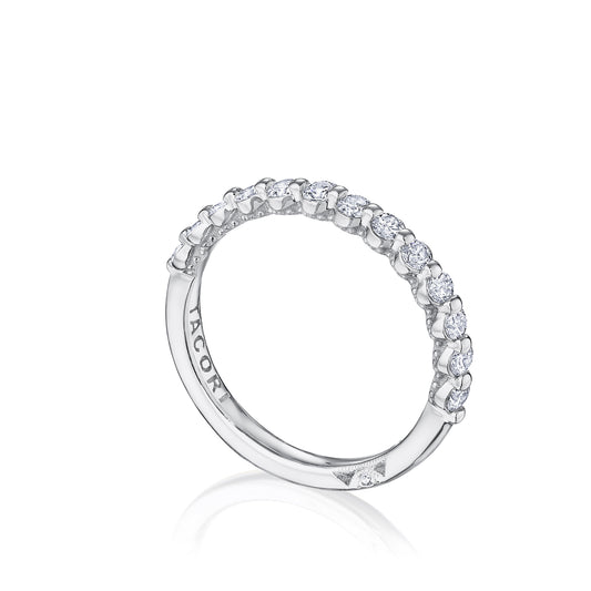 Maharaja Collection Sculpted Crescent Two-Prong Half-way French Pave Diamond Band with 0.44ctw Diamonds in 18Kt White Gold (0.44ctw)