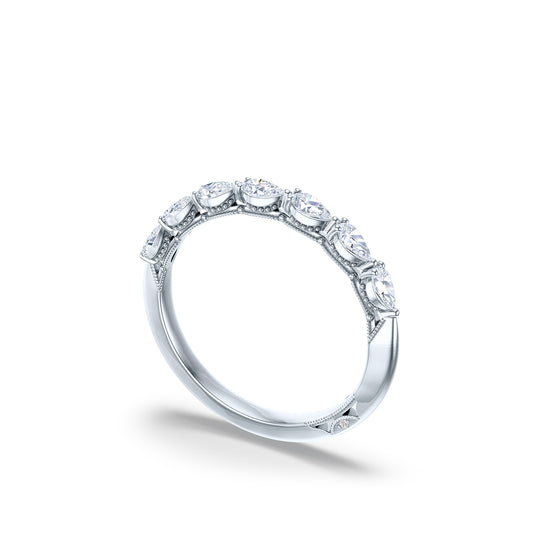 Maharaja Collection Sculpted Crescent Pear Foundation Wedding Band with 0.36 Pear Shaped Diamonds in 14K White Gold (0.36ct)