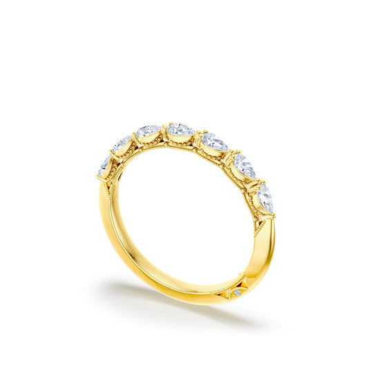 Maharaja Collection Sculpted Crescent Pear Foundation Wedding Band with Pear Shaped Diamonds in 14K White Gold (0.71ct)