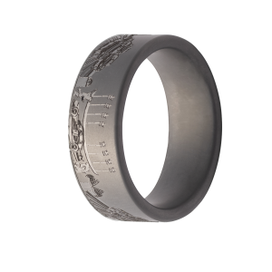 Maharaja Collection Flat Matte Tungsten Band with Race Cars Engravings in Tungsten