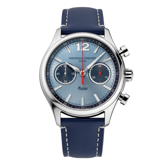 Maharaja Collection 42mm Light Blue Vintage Rally Healey Chronograph Automatic Watch with Blue Leather Strap in Stainless Steel