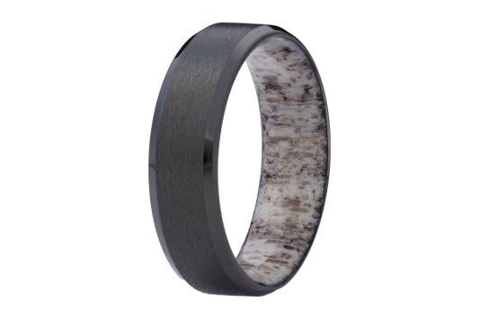 Maharaja Collection Zirconium Beveled Band with Polished Edges and Elk Antler Interior Sleeve in Other Metal