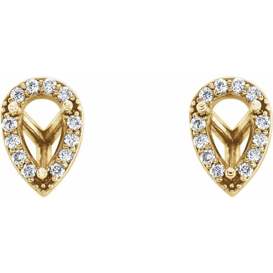 Maharaja Collection Halo Stud Earrings with Pear Shaped Emeralds in 14K Yellow Gold (0.08tcw)
