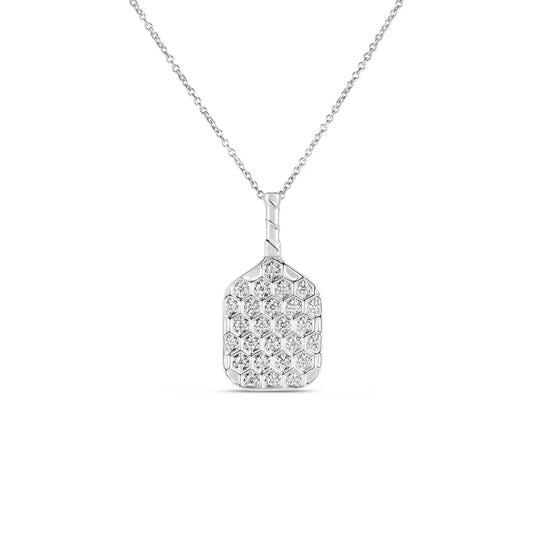 Maharaja Collection Tiny Treasures Diamond Pickleball Paddle Necklace in 18K White Gold (0.21ctw)