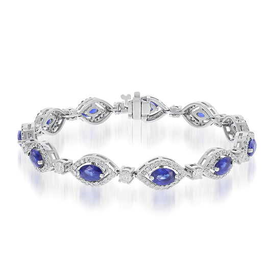 Maharaja Collection Round Sapphire and Diamond Bracelet in 18K White Gold (11.15ctw)