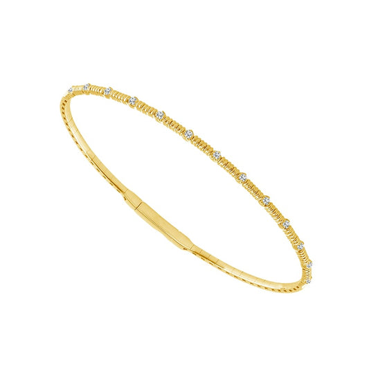 Maharaja Collection Round Diamond Flexie Bangle Bracelet with 0.2Ctw in 14K Yellow Gold