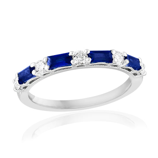 Maharaja Collection Round Sapphire and Diamond Fashion Ring in 18K White Gold (0.84ctw)