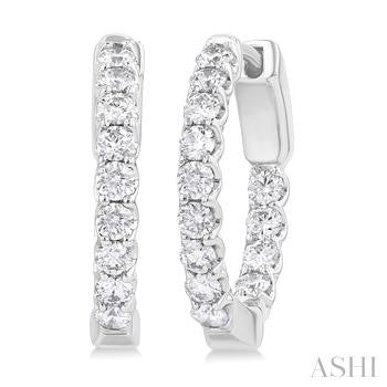 Maharaja Collection Round Diamond In-Out Small Hoop Earrings in 14K White Gold (3.00ctw)