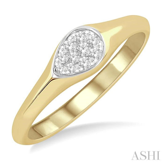 Maharaja Collection Pear Shape Lovebright Essential Diamond Signet Ring (0.10ct) in 14K Yellow and White Gold
