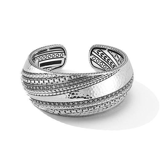 Maharaja Collection Modern Artisan Textured Cuff Bangle in Sterling Silver (Size M)