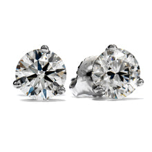 Maharaja Collection Round Diamond Three Prong Stud Earrings in 18K White Gold (2.00tdw)
